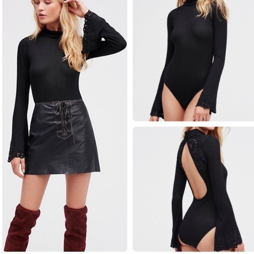 Elegant Black Lace Sleeve Bodysuit